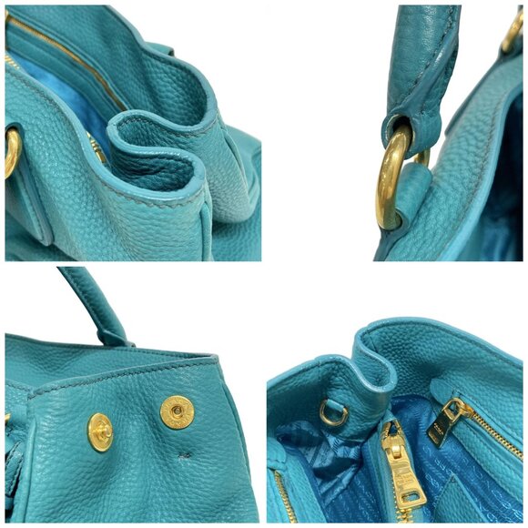 Auth PRADA Turquoise Leather Tote Bag - Picture 11 of 14